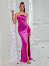 ADYCE Solid Color Strapless Pleated Thigh-High Split Backless Women's Ball Gown (Heavy Style)